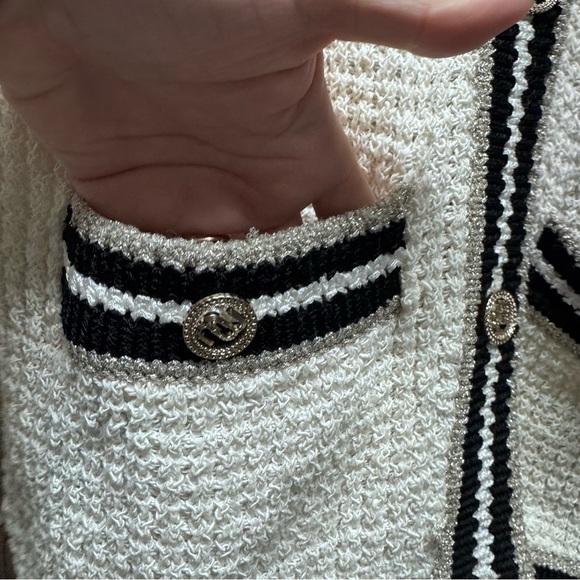 Maje 1 S Cream Tweed Jacket with Black Trim and Gold Buttons Cardigan Blazer - Picture 8 of 8